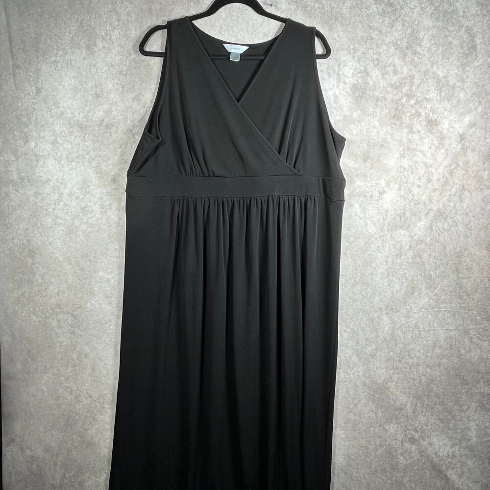 CJ Banks Maxi Dress Womens 1X Black Sleeveless Faux Wrap Babydoll V-Neck Stretch